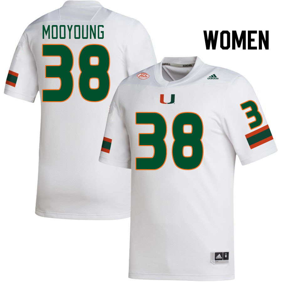 Women #38 Myles Mooyoung Miami Hurricanes College Football Jerseys Stitched-White - Click Image to Close